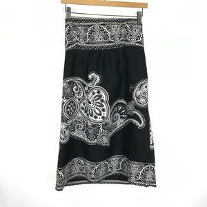 Womens Size 6 Tibi Black White Off the Shoulder Paisley Print Silk Blend Dress